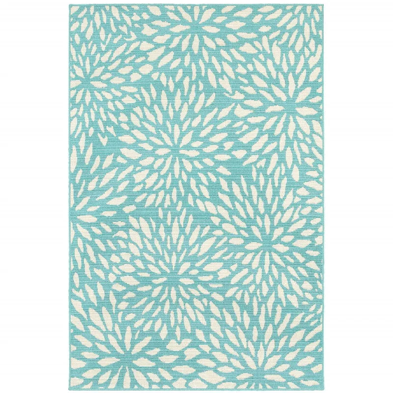 modern carpet with pastel hues -2' X 3' Floral Stain Resistant Indoor / Outdoor Area Rug - Blue / Ivory