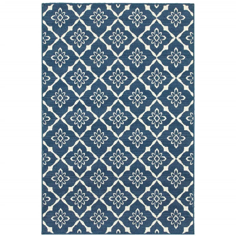 durable carpet for commercial spaces -2' X 3' Floral Stain Resistant Outdoor / Indoor Area Rug - Blue / Ivory