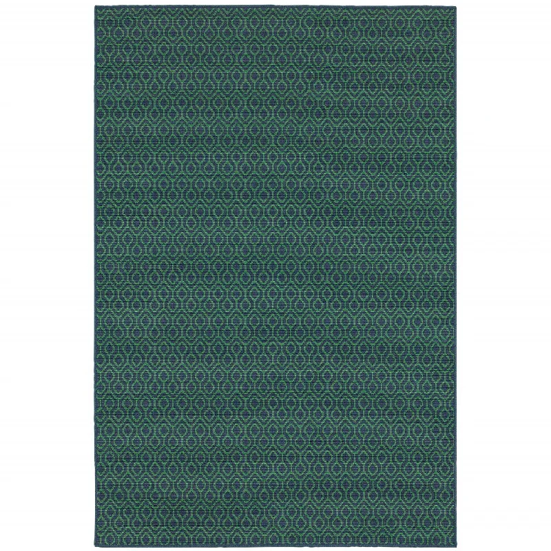 textured carpet for added visual depth -2' X 3' Geometric Stain Resistant Indoor / Outdoor Area Rug - Blue / Green