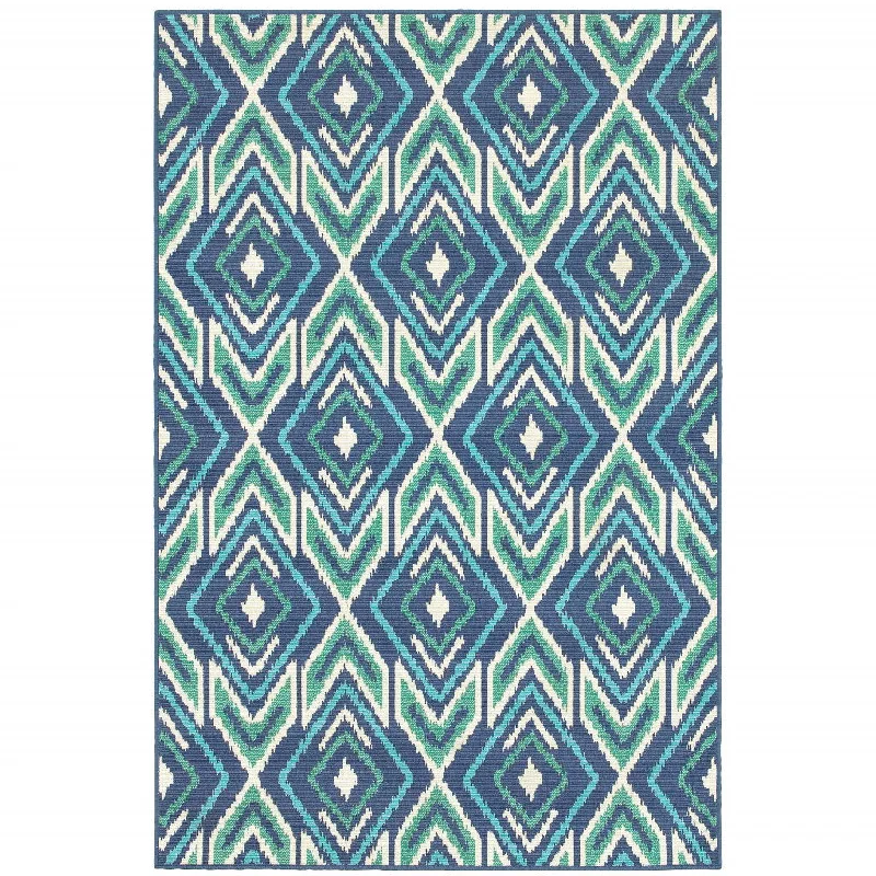 best carpet for bohemian decor -2' X 3' Geometric Stain Resistant Indoor & Outdoor Area Rug - Blue / Ivory