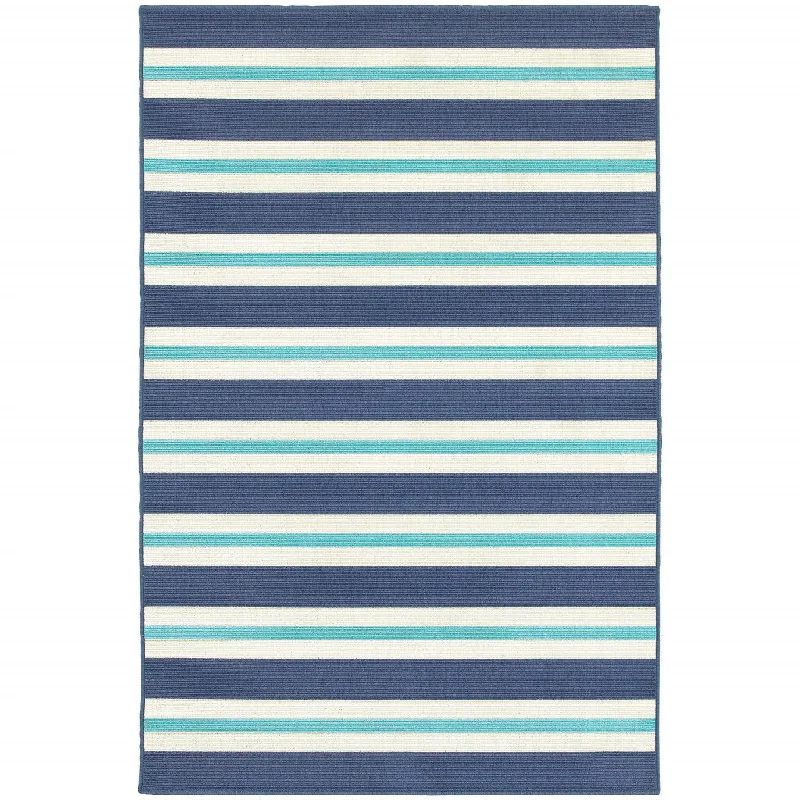 high-quality carpet for minimal shedding -2' X 3' Geometric Stain Resistant Indoor & Outdoor Area Rug - Ivory / Blue