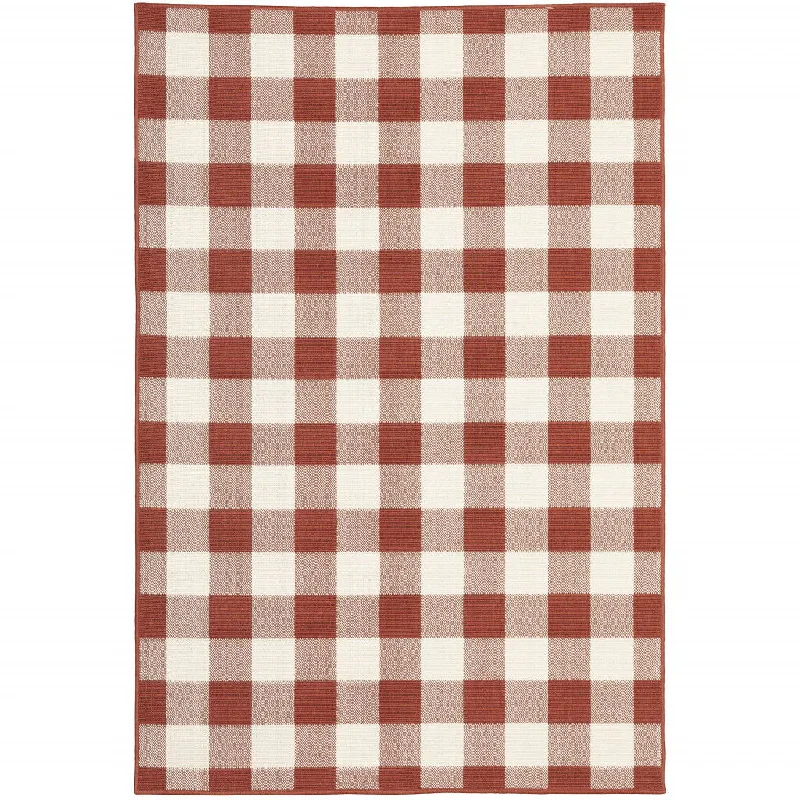 carpet for farmhouse decor -2' X 3' Geometric Stain Resistant Indoor / Outdoor Area Rug - Red / Ivory