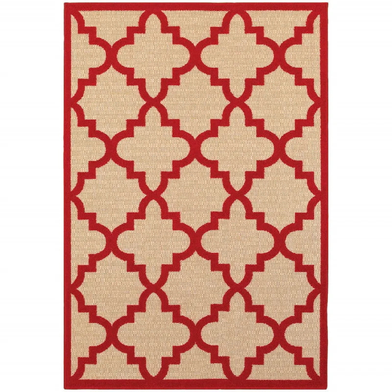 modern carpet with asymmetrical designs -2' X 3' Geometric Stain Resistant Indoor / Outdoor Area Rug - Red