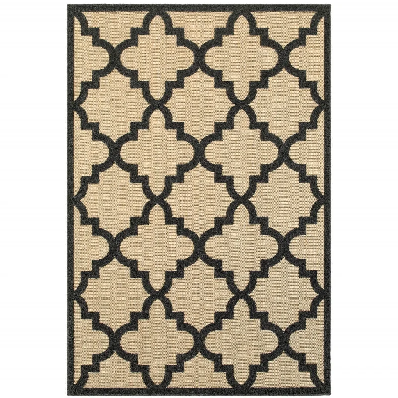 aesthetic carpet for artistic interiors -2' X 3' Geometric Stain Resistant Outdoor / Indoor Area Rug - Beige / Black