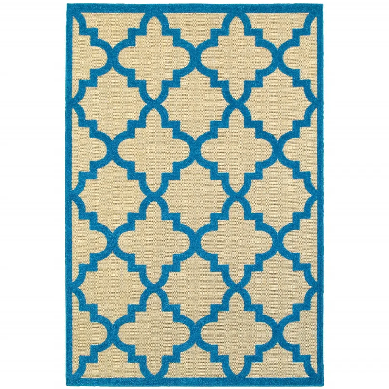 best carpet for high-traffic office spaces -2' X 3' Geometric Stain Resistant Outdoor / Indoor Area Rug - Blue / Beige