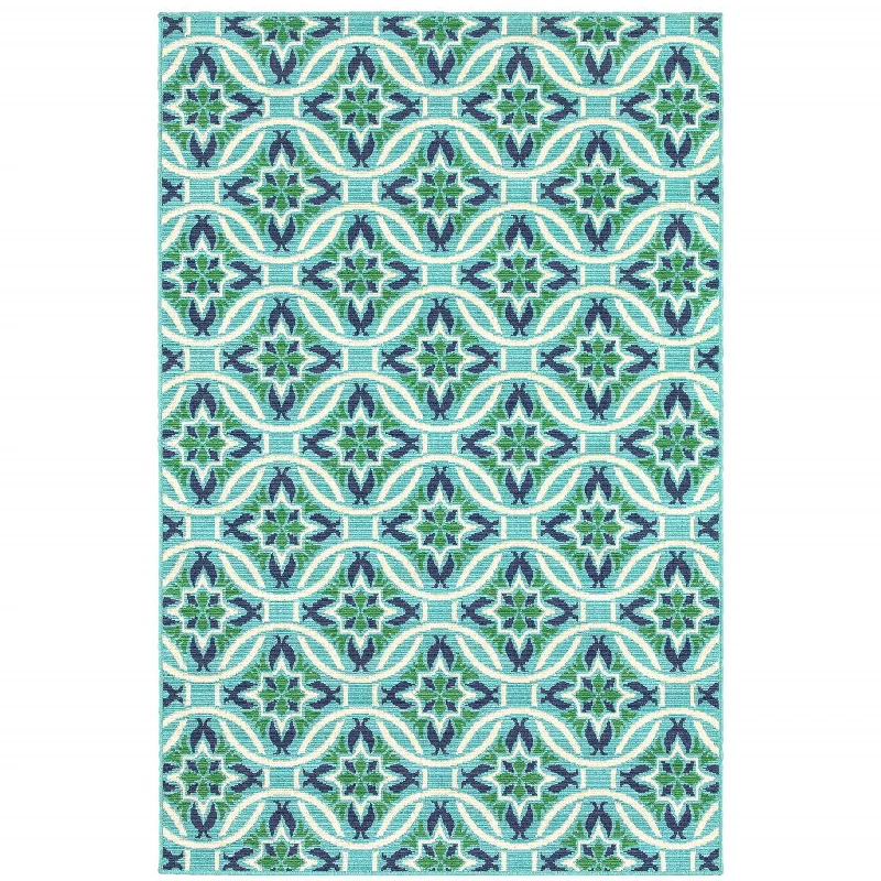 soundproof carpet for apartments -2' X 3' Geometric Stain Resistant Outdoor / Indoor Area Rug - Blue / Green