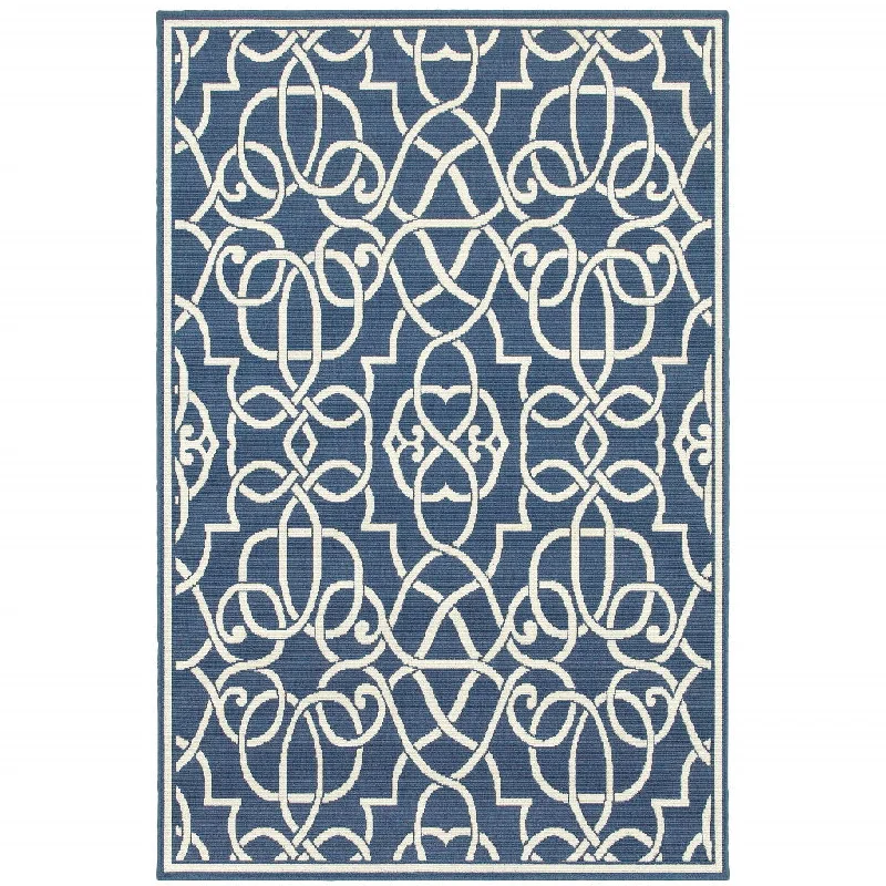 textured carpet for added personality -2' X 3' Geometric Stain Resistant Outdoor / Indoor Area Rug - Blue / Ivory