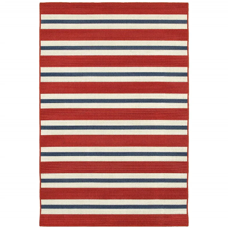 patterned carpet for eclectic interiors -2' X 3' Geometric Stain Resistant Outdoor / Indoor Area Rug - Red / Ivory