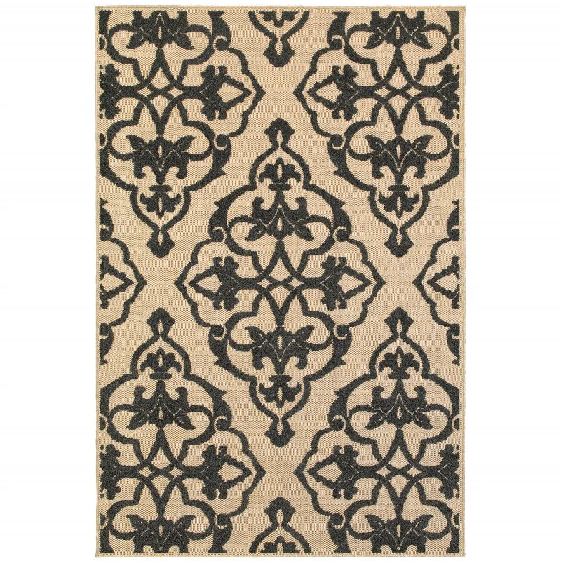 ultra-soft carpet for nursery rooms -2' X 3' Oriental Stain Resistant Indoor / Outdoor Area Rug - Beige / Black