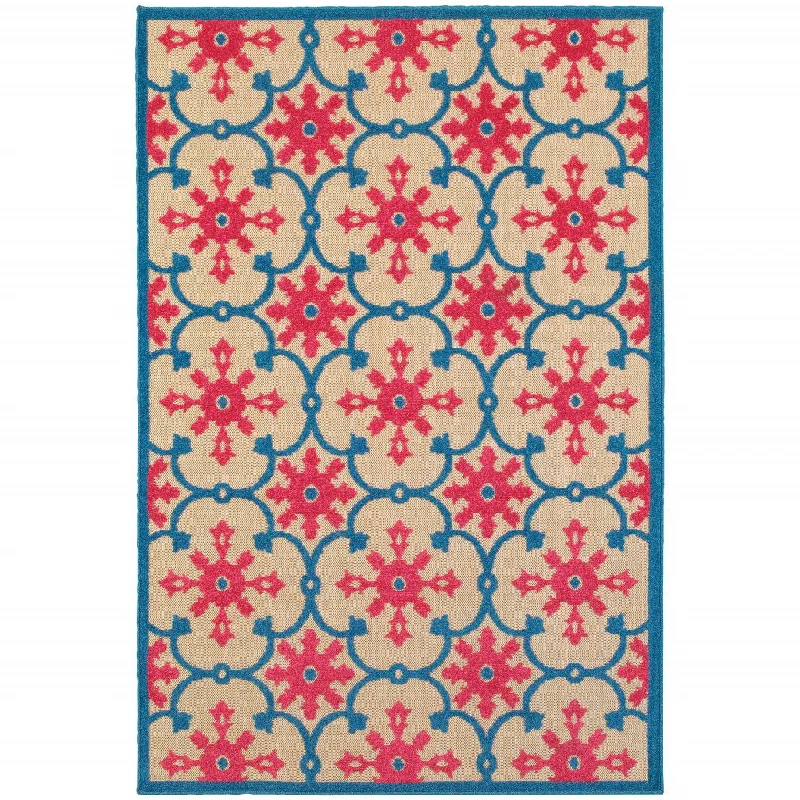 stain-resistant carpet for pets and kids -2' X 3' Oriental Stain Resistant Indoor / Outdoor Area Rug - Blue / Beige