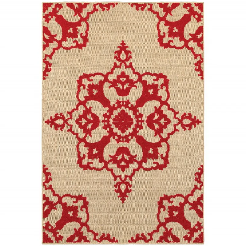 washable carpet for easy maintenance -2' X 3' Oriental Stain Resistant Indoor / Outdoor Area Rug - Red