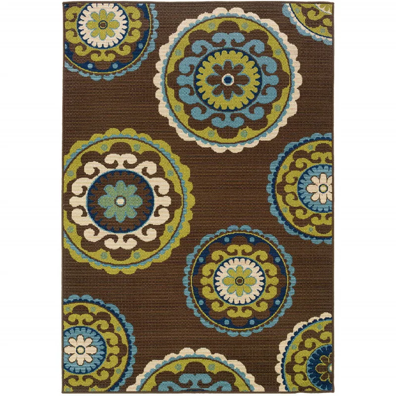 best carpet colors for resale value -2' X 4' Floral Medallion Stain Resistant Indoor / Outdoor Area Rug - Brown