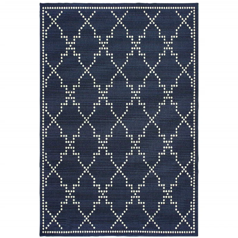 Persian carpet with deep red tones -2' X 4' Geometric Stain Resistant Area Rug Indoor & Outdoor - Blue / Ivory