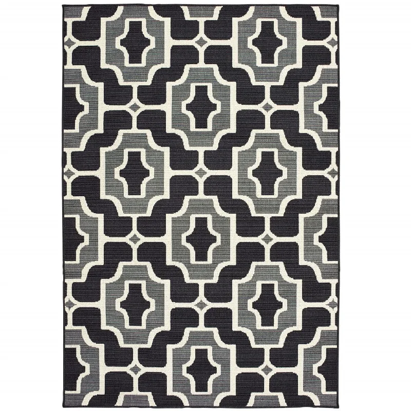 thick plush carpet for boutique hotel rooms -2' X 4' Geometric Stain Resistant Indoor / Outdoor Area Rug - Black / Gray