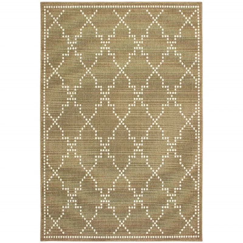 carpet that pairs well with tile flooring -2' X 4' Geometric Stain Resistant Indoor / Outdoor Area Rug - Tan