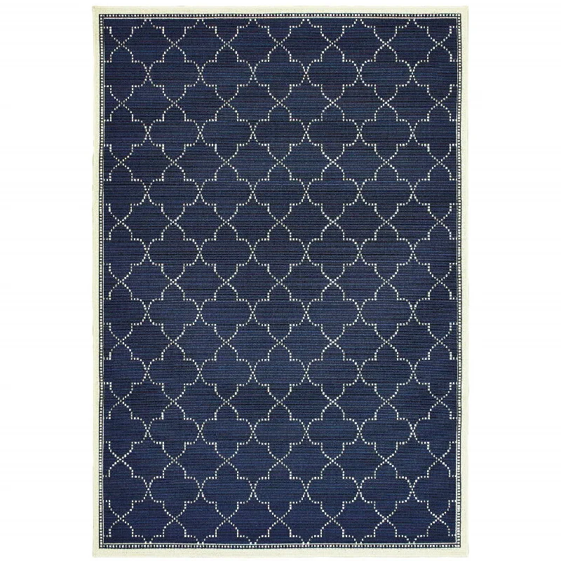 eco-conscious carpet made from jute -2' X 4' Geometric Stain Resistant Outdoor / Indoor Area Rug - Blue / Ivory