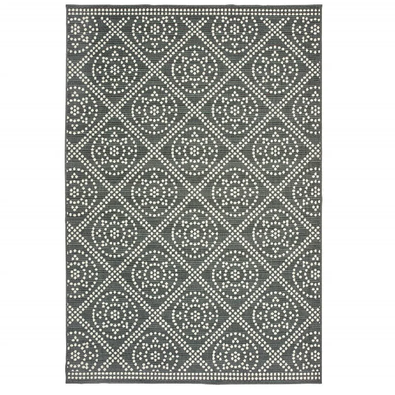 modern neutral carpet tones -2' X 4' Geometric Stain Resistant Outdoor / Indoor Area Rug - Gray / Ivory