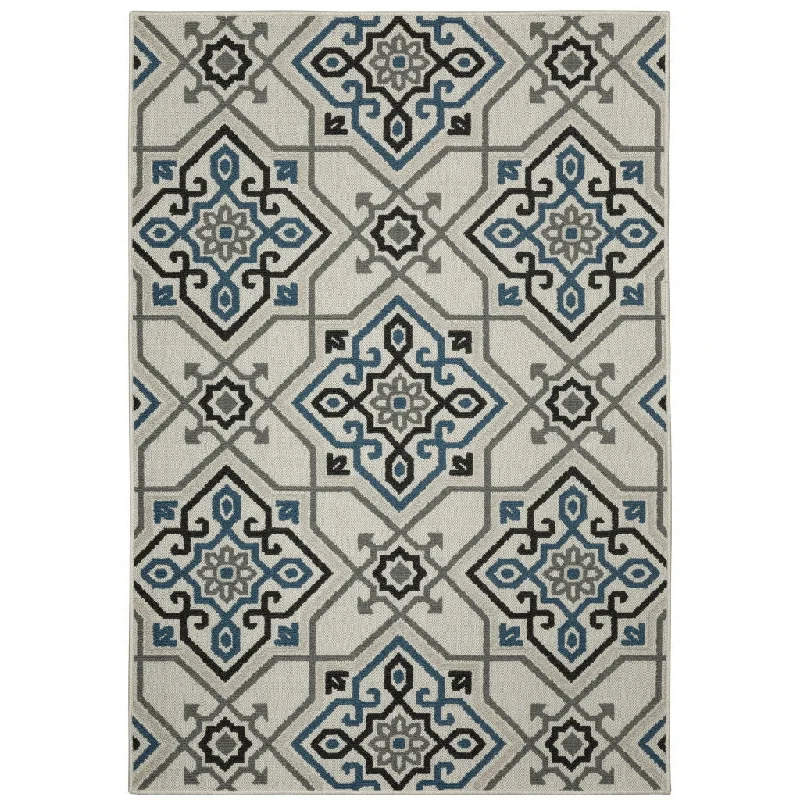 plush pile carpet for comfort -2' X 4' Oriental Stain Resistant Indoor / Outdoor Area Rug - Blue / Beige