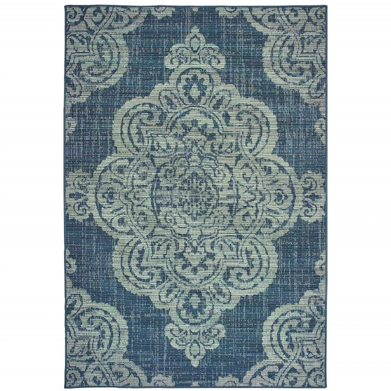 hypoallergenic carpet for allergy sufferers -2' X 4' Oriental Stain Resistant Indoor / Outdoor Area Rug - Blue