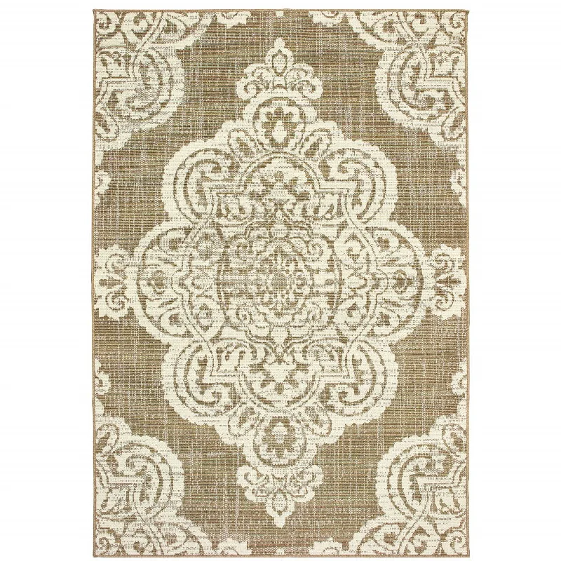 eco-conscious carpet with hemp fiber reinforcement -2' X 4' Oriental Stain Resistant Indoor / Outdoor Area Rug - Tan