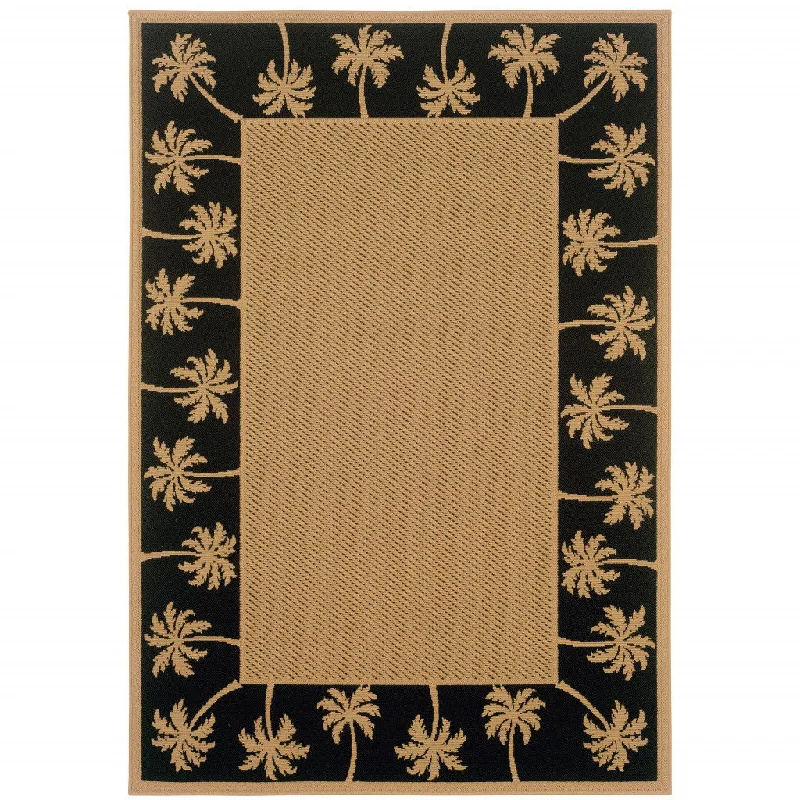 carpet for small spaces -2' X 4' Stain Resistant Indoor & Outdoor Area Rug - Beige / Black