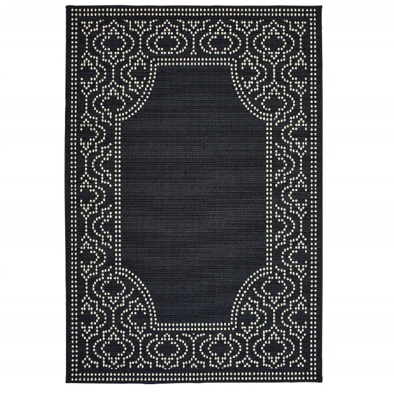 handwoven carpet for living room -2' X 4' Stain Resistant Indoor / Outdoor Area Rug - Black / Ivory