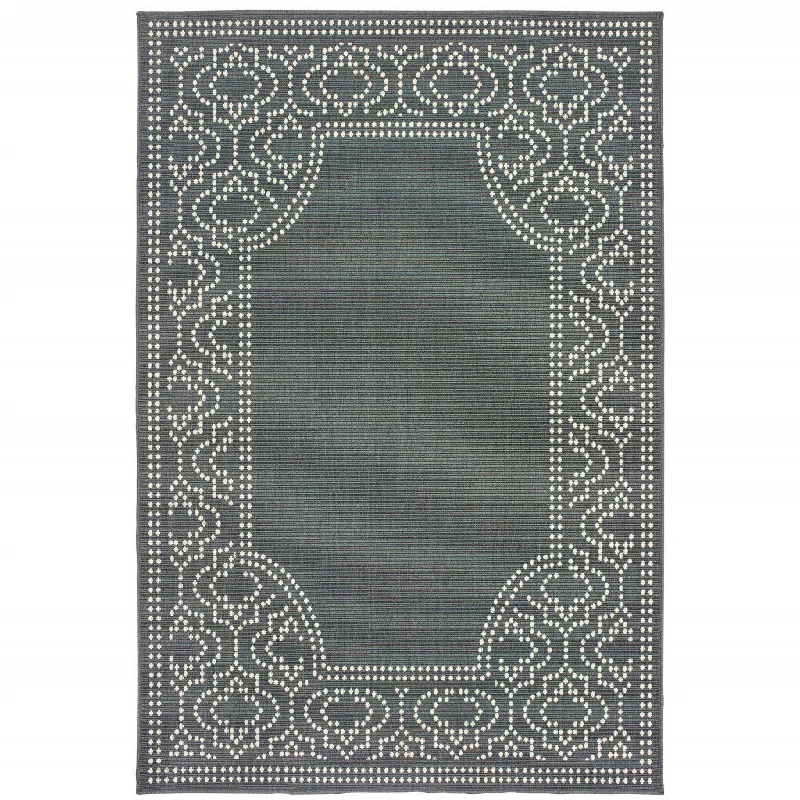 washable carpet with fade-proof technology -2' X 4' Stain Resistant Indoor / Outdoor Area Rug - Gray / Ivory