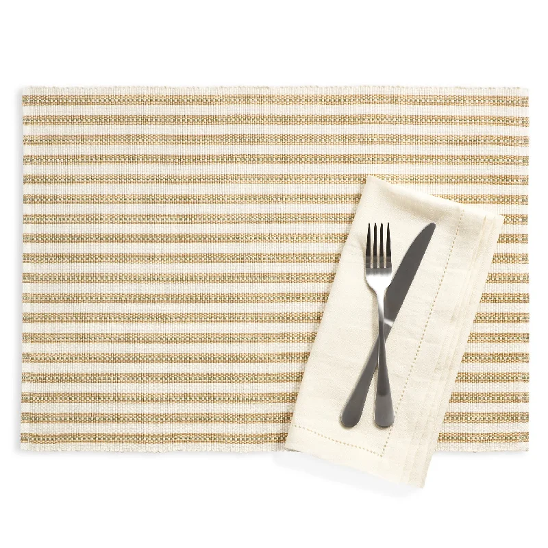 reversible carpet with intricate weaving -Bell Stripe Ochre Placemat Set of 4