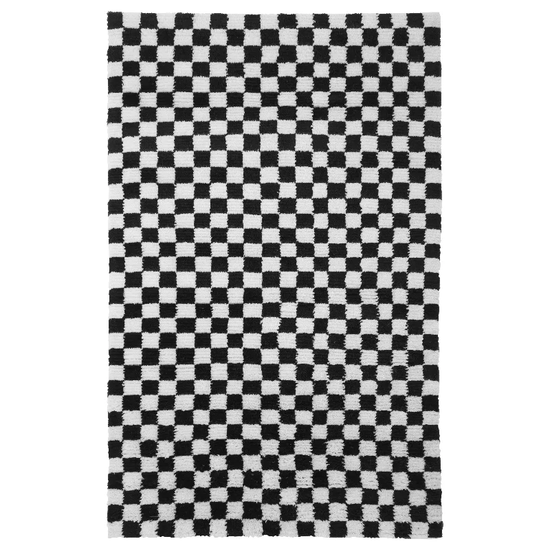 machine washable carpet -Black & White Contemporary Wool Cotton Blend Rug