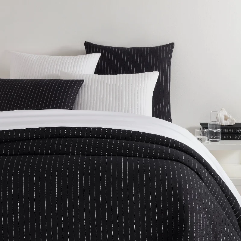 rustic style carpet options -Chalk Stripe Black Matelasse Duvet Cover