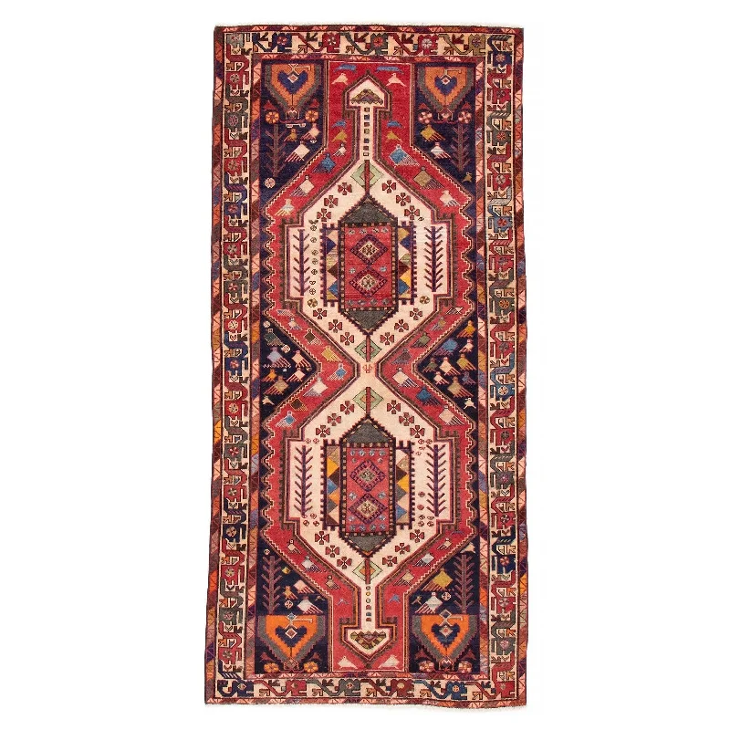 fluffy carpet for kids playroom -ECARPETGALLERY Hand-knotted Anatolian Vintage Red Wool Rug - 4'9 x 9'5