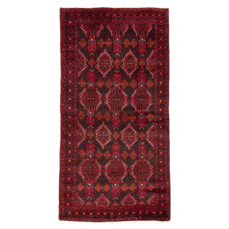 stylish carpet for small apartments -ECARPETGALLERY Hand-knotted Royal Baluch Black, Red Wool Rug - 3'3 x 6'5