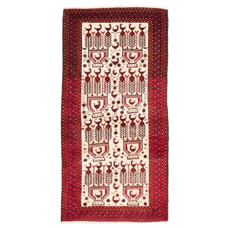 stylish carpet ideas for open spaces -ECARPETGALLERY Hand-knotted Royal Baluch Cream, Red Wool Rug - 3'4 x 6'4