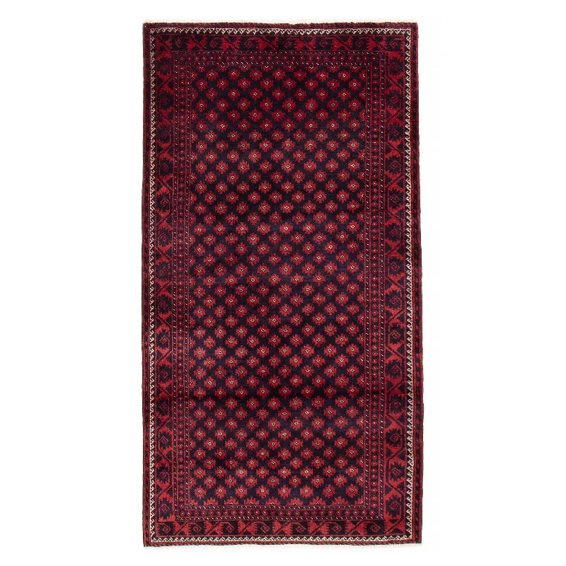 carpet with tribal-inspired designs -ECARPETGALLERY Hand-knotted Royal Baluch Navy, Red Wool Rug - 3'5 x 6'4