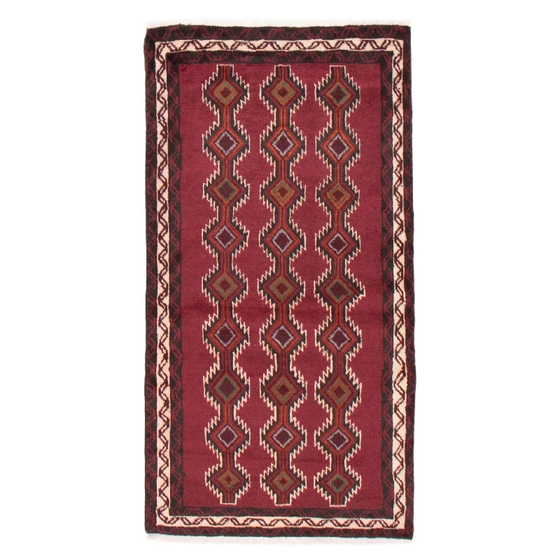 stylish carpet with overlapping geometric shapes -ECARPETGALLERY Hand-knotted Royal Baluch Red Wool Rug - 3'2 x 5'6