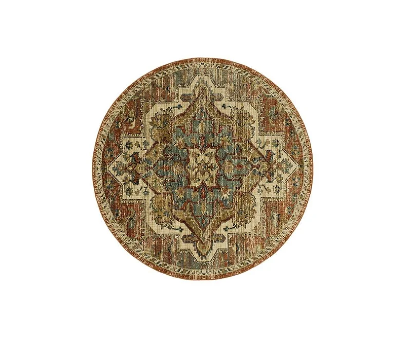 stylish carpet with minimalistic grid designs -Karastan Elements Kasbar Round Rug - Spice