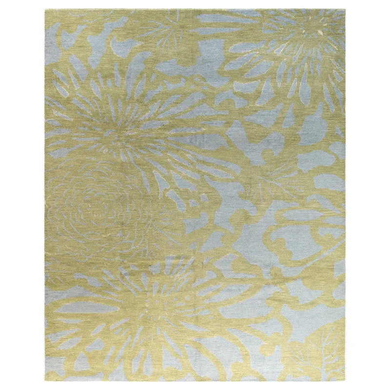 elegant carpet for sophisticated decor -Green Contemporary Wool Slik Blend Rug - 8' x 9'8"