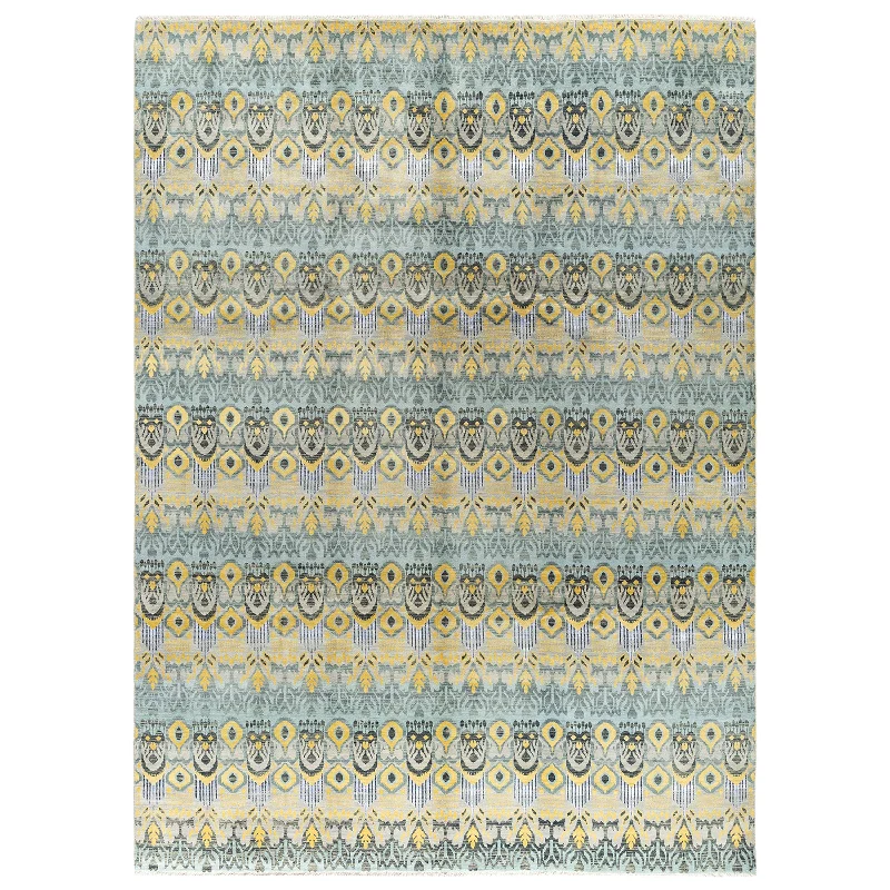 high-density carpet for lasting durability -Grey Contemporary Wool Slik Blend Rug - 9' x 12'1"