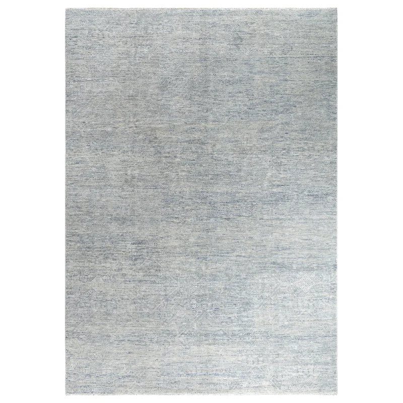 modern carpet with metallic silver threads -Grey Solid Wool Slik Blend Rug - 9' x 12'4"