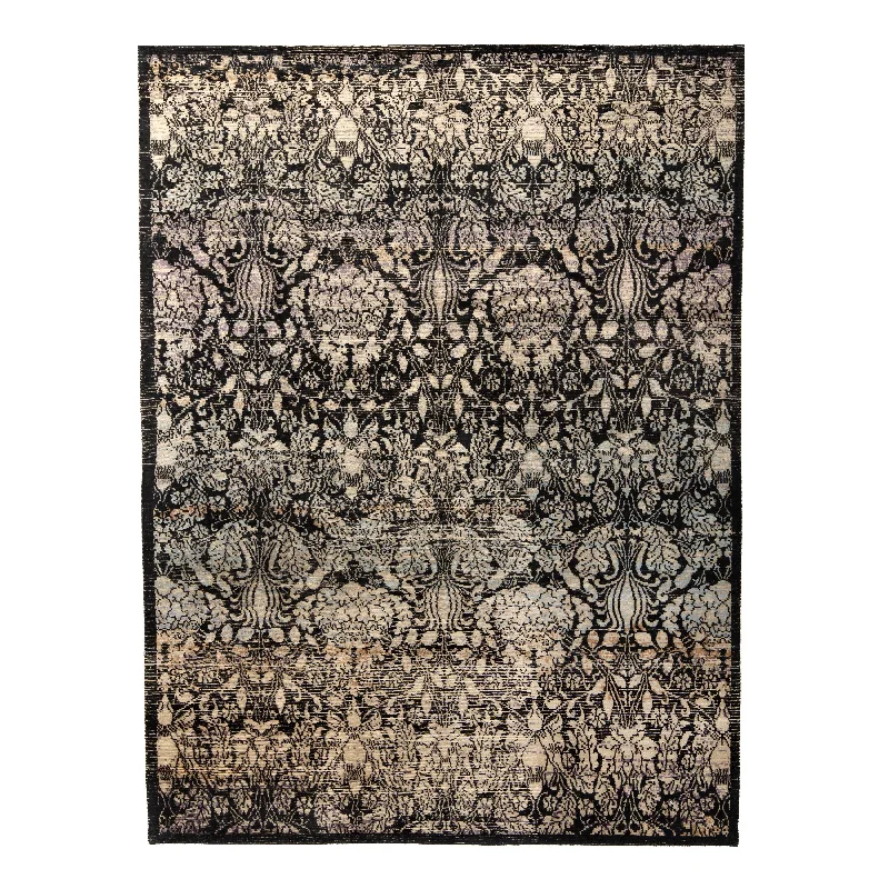 carpet that resists dust mites -Black & Grey Contemporary Tibetan Silk Wool Blend Rug - 8'1" x 10'3"