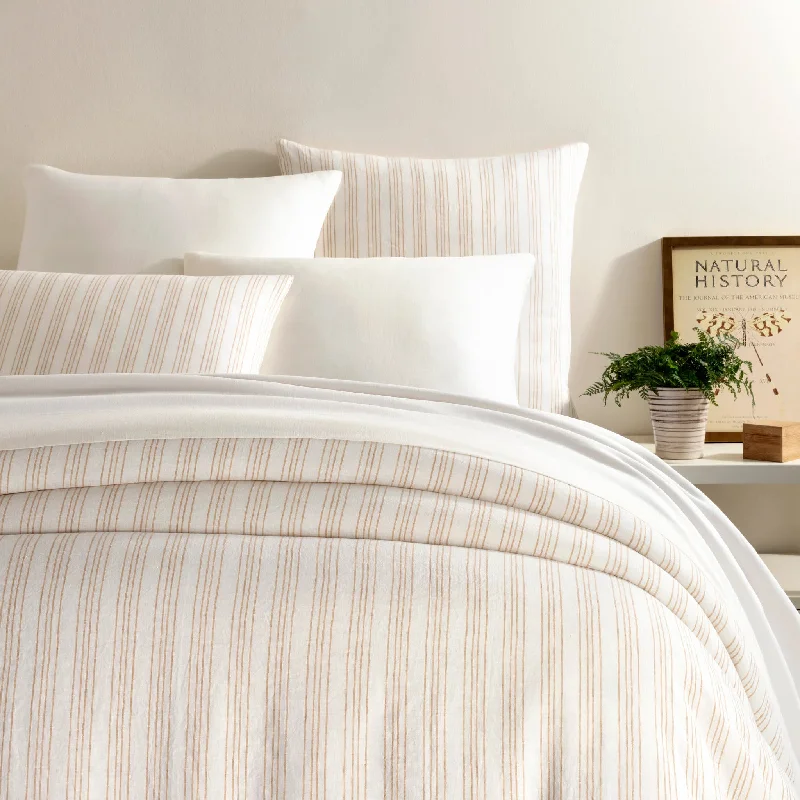 textured carpet for added depth -Lush Linen Stripe Camel Duvet Cover