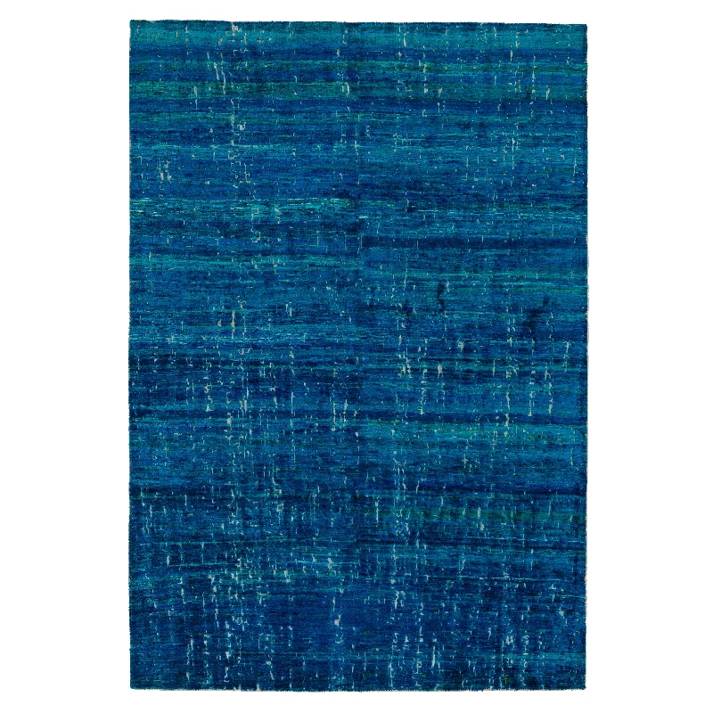 geometric carpet design inspiration -Blue Modern Silk Cotton Blend Rug - 5'10" x 8'6"