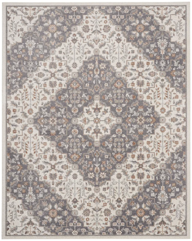 eco-conscious carpet with hemp fiber reinforcement -Nourison Elation ETN08 Ivory Grey Area Rug