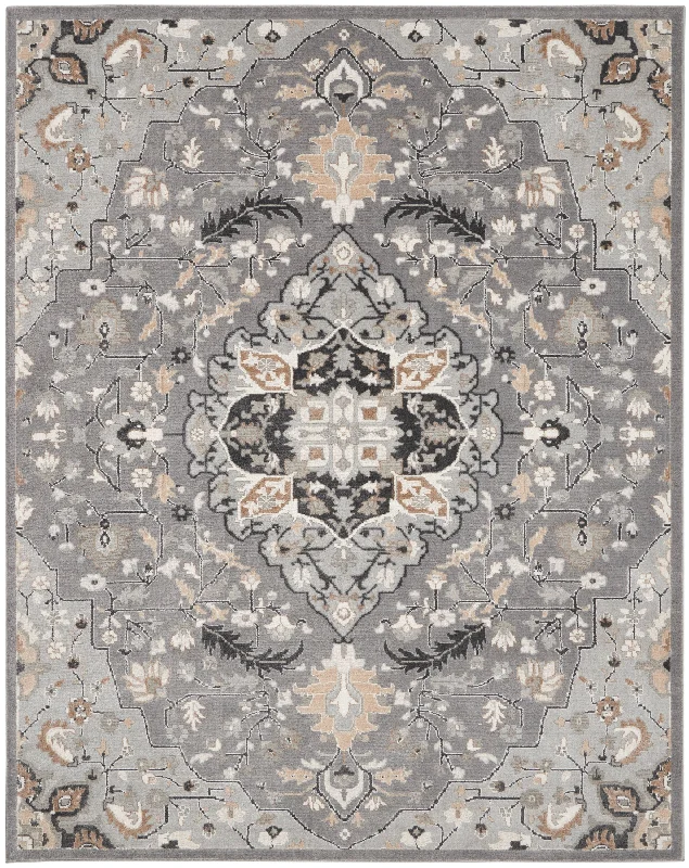 Persian carpet with delicate vine and floral details -Nourison Elation ETN09 Grey Area Rug