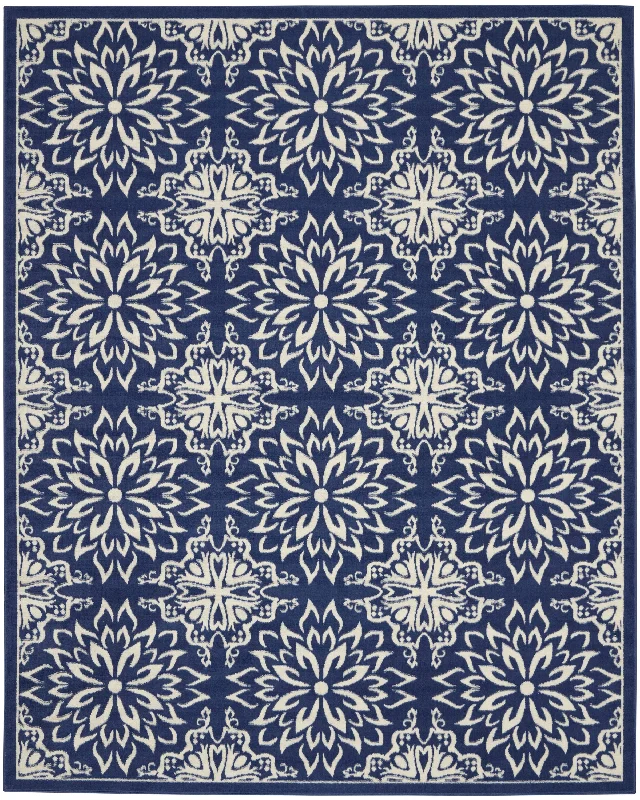 patterned carpet for eclectic interiors -Nourison Jubilant JUB06 Navy/Ivory Area Rug