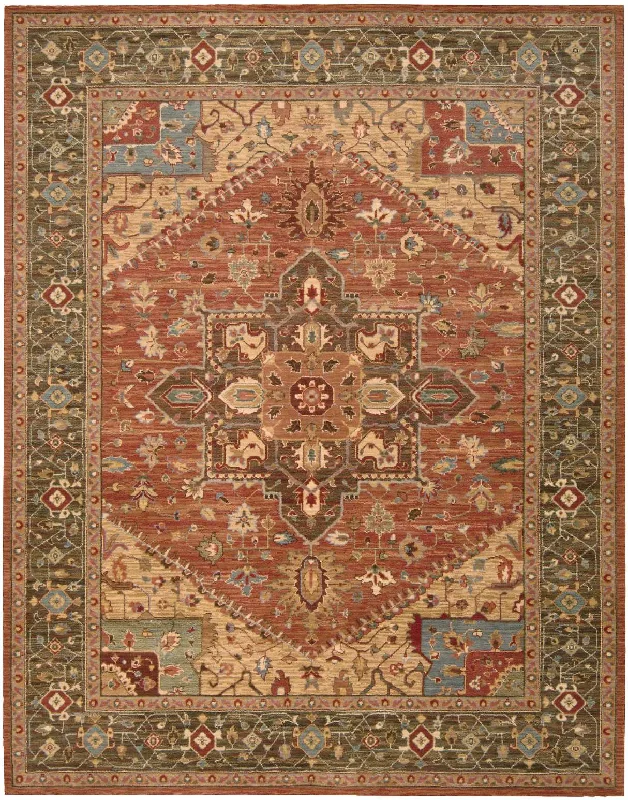 Persian carpet with sapphire blue accents -Nourison Living Treasures LI01 Rust Area Rug