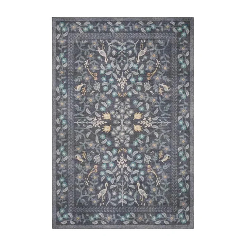 Persian carpet with celestial starburst designs -Rifle Paper Co. X Loloi/ Maison Nightingale Black Rug