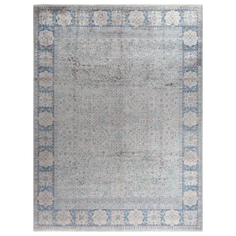 carpet that enhances acoustic performance -Grey Traditional Wool Slik Blend Rug - 9'2" x 12'2"