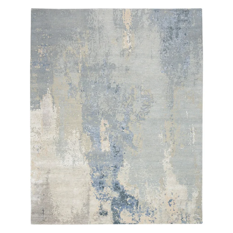 modern carpet with metallic accents -Sky Blue Modern Bamboo Silk Wool Blend Rug