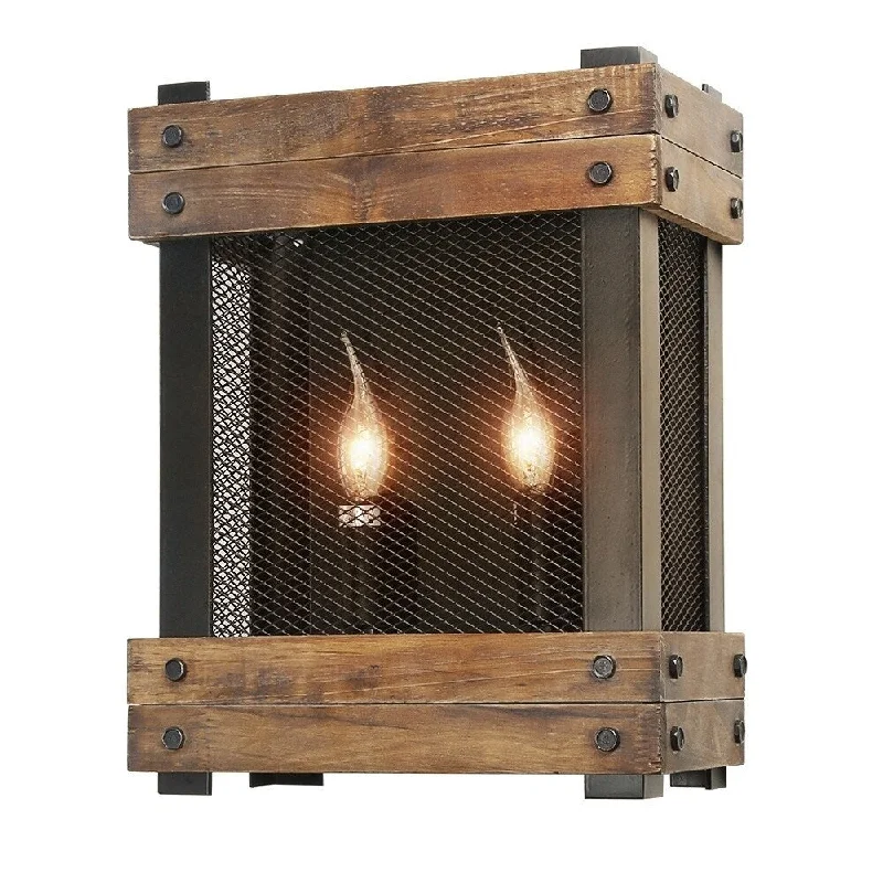 Carbon Loft Cecil Brown Rustic Wood Wall Lamp 2 Indoor Lighting Wall Sconces - 10.2"x 5.75"x 13"